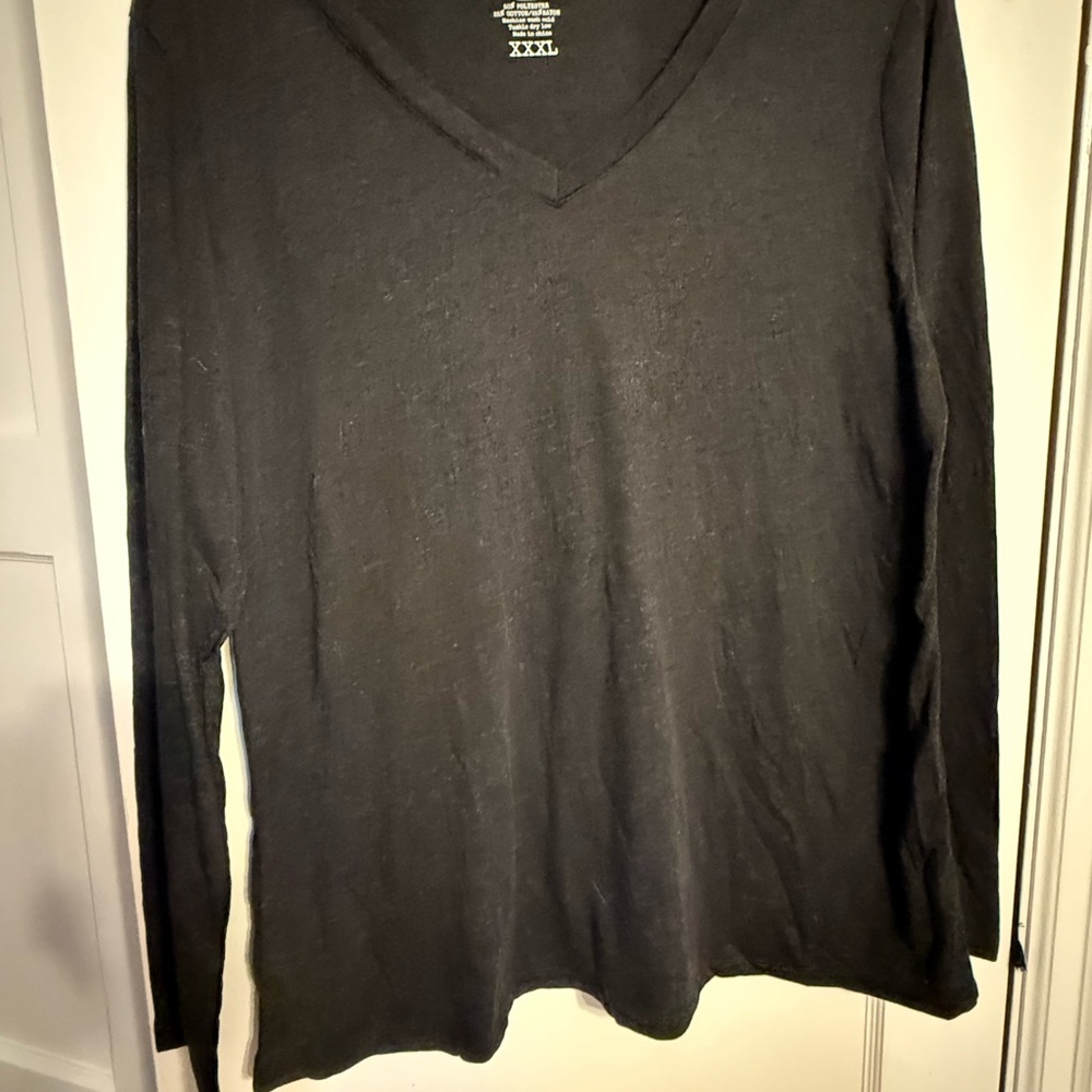 2 Black V-Neck Tees, 1 Long & 1 Short Sleeve Tops